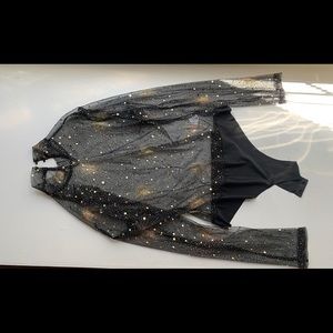 Femme Luxe Mesh Gold Speckle High Neck Bodysuit